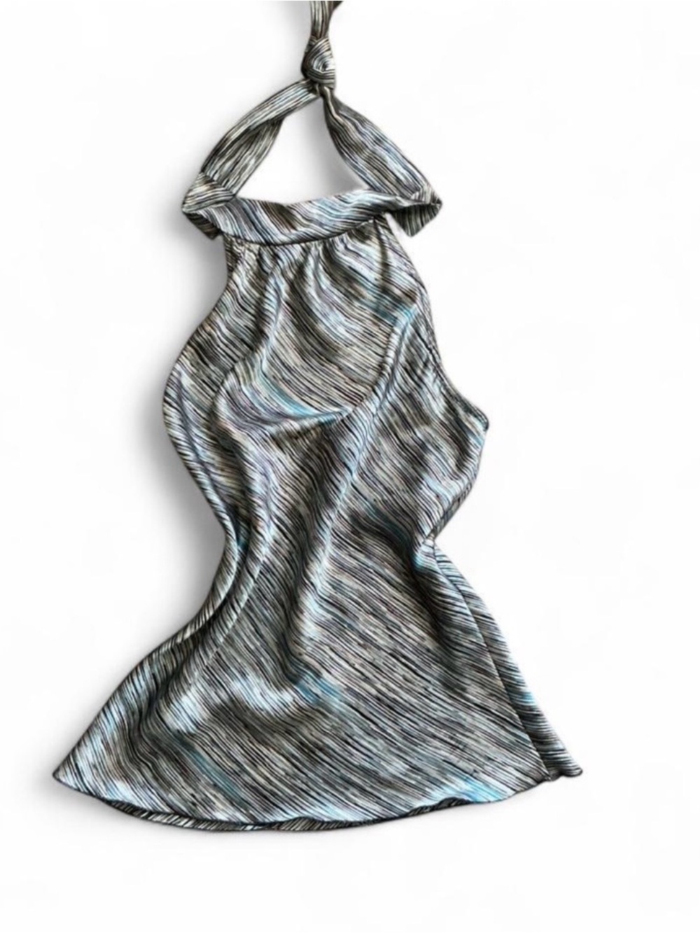 Byer California Striped Halter Dress in Black, Gray & Light Blue